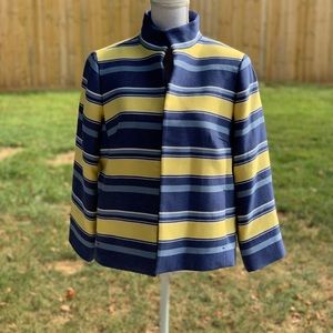 Talbots Blue Yellow Striped Collarless Blazer 12